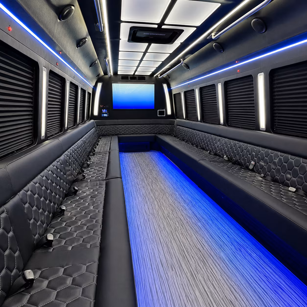 harlingen 50 passenger party bus inside